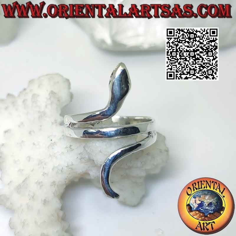 Anello in argento serpente liscio in movimento sinuoso (due giri)