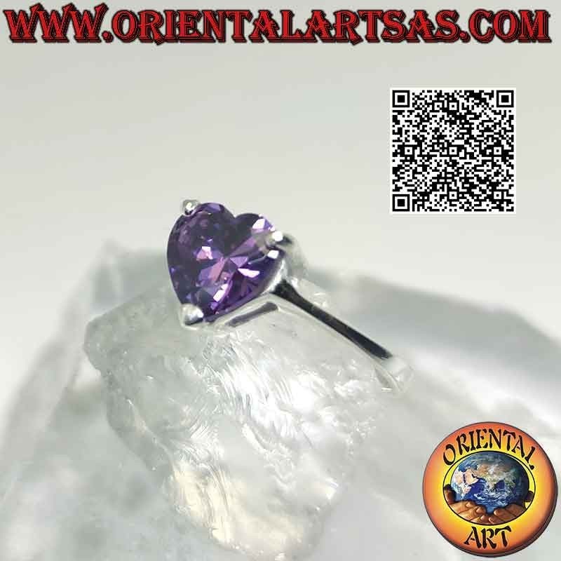 Rhodinierter Silberring mit synthetischem Herzamethyst besetzt