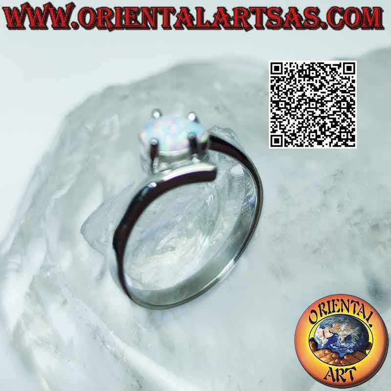 Silberring mit Harlekin-Opal mit Kreuztropfen