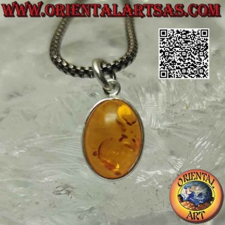 Pendentif ovale en ambre naturel de la Baltique et crochet en argent 925‰