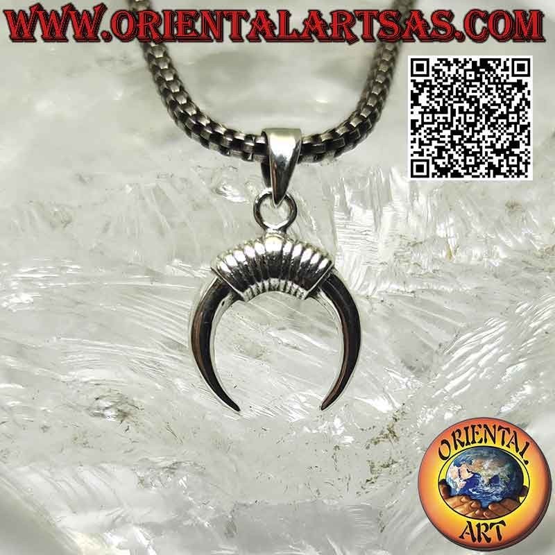 Pendentif en argent, croissant wicca avec pointes vers le bas