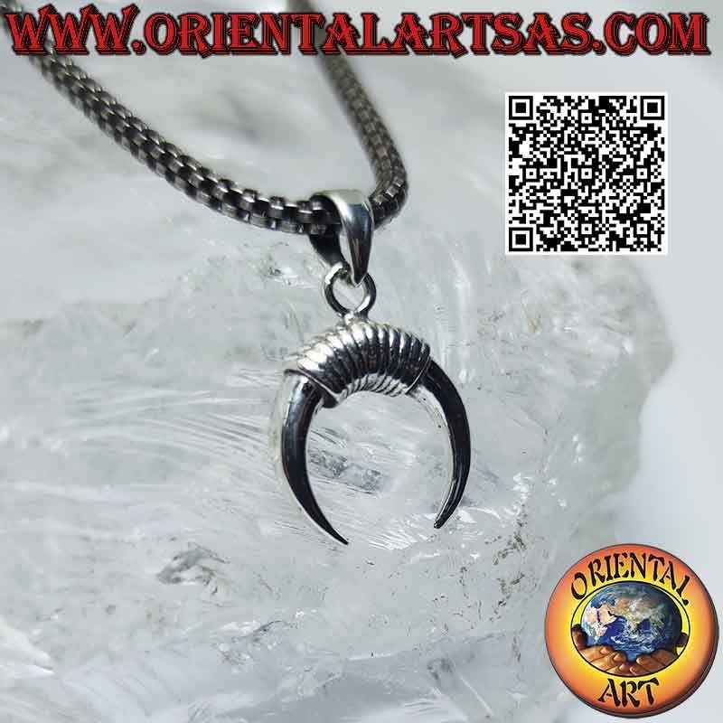 Colgante de plata, media luna wicca con puntas hacia abajo