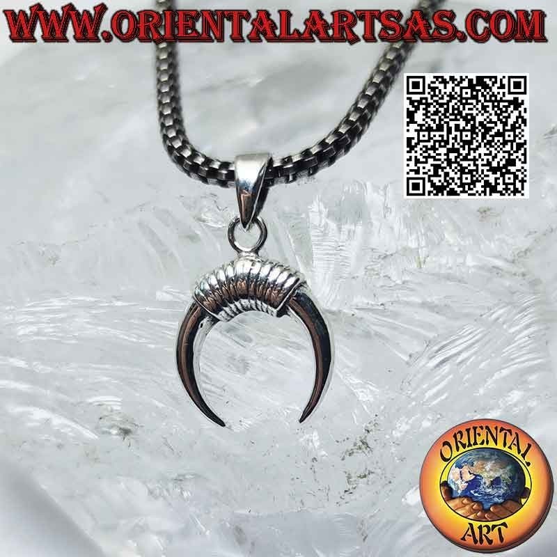 Silver pendant, wicca crescent with downward points