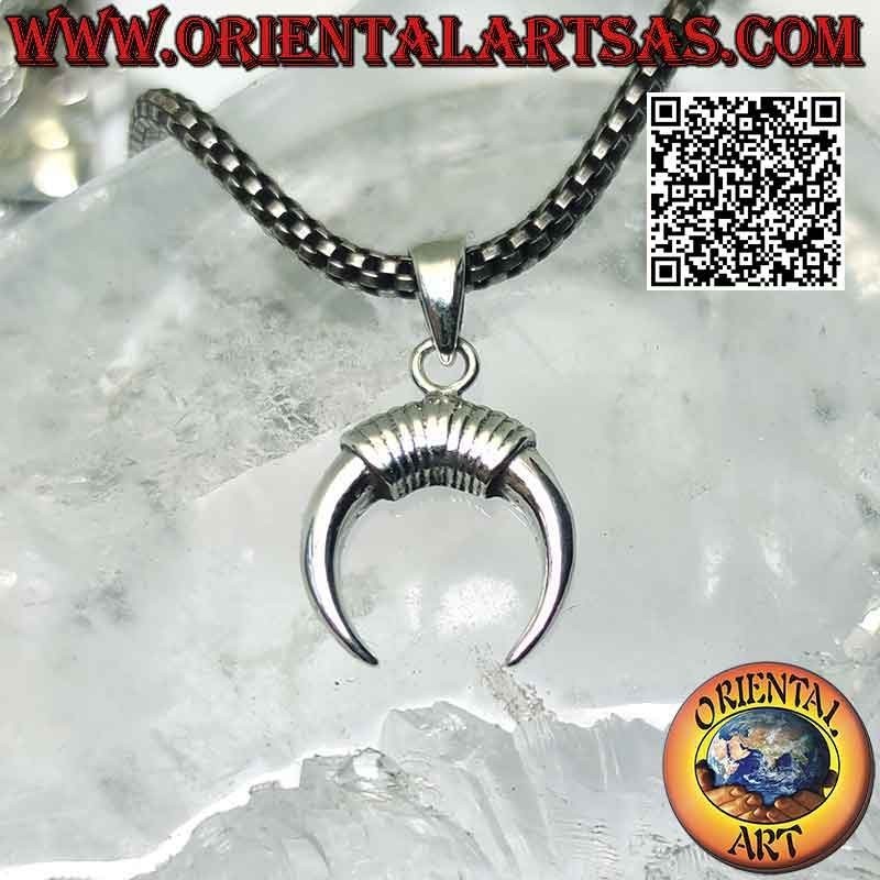 Colgante de plata, media luna wicca con puntas hacia abajo