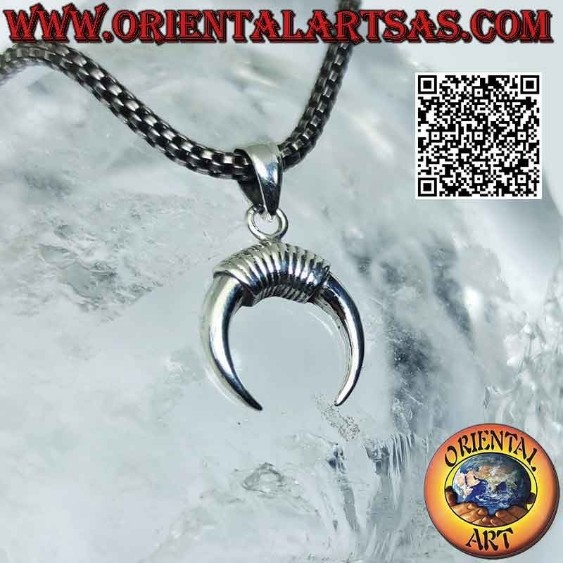 Pendentif en argent, croissant wicca avec pointes vers le bas