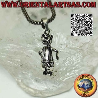 Silver pendant, Maneki neko (Chinese lucky cat) three-dimensional movable (moves head, paws and torso)