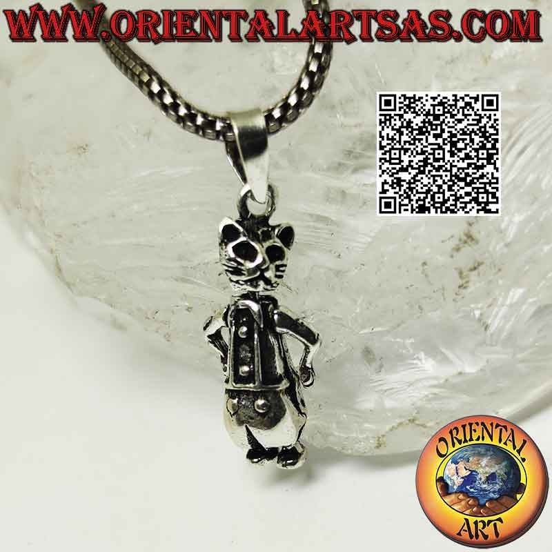 Colgante de plata, móvil Maneki neko (el gato chino de la suerte)