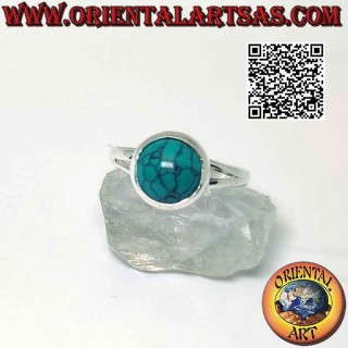 Bague en argent avec cabochon rond turquoise à bord lisse