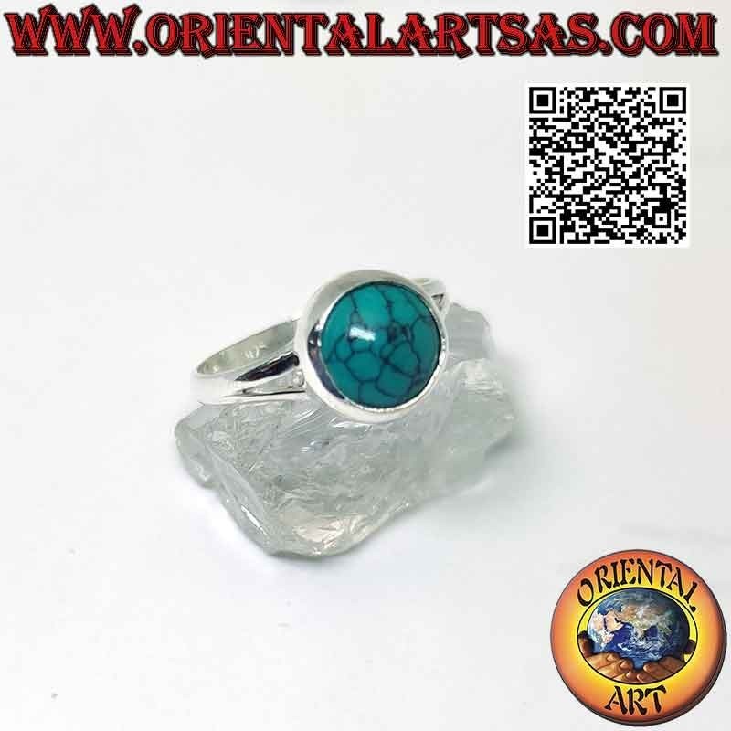 Bague en argent avec cabochon rond turquoise à bord lisse