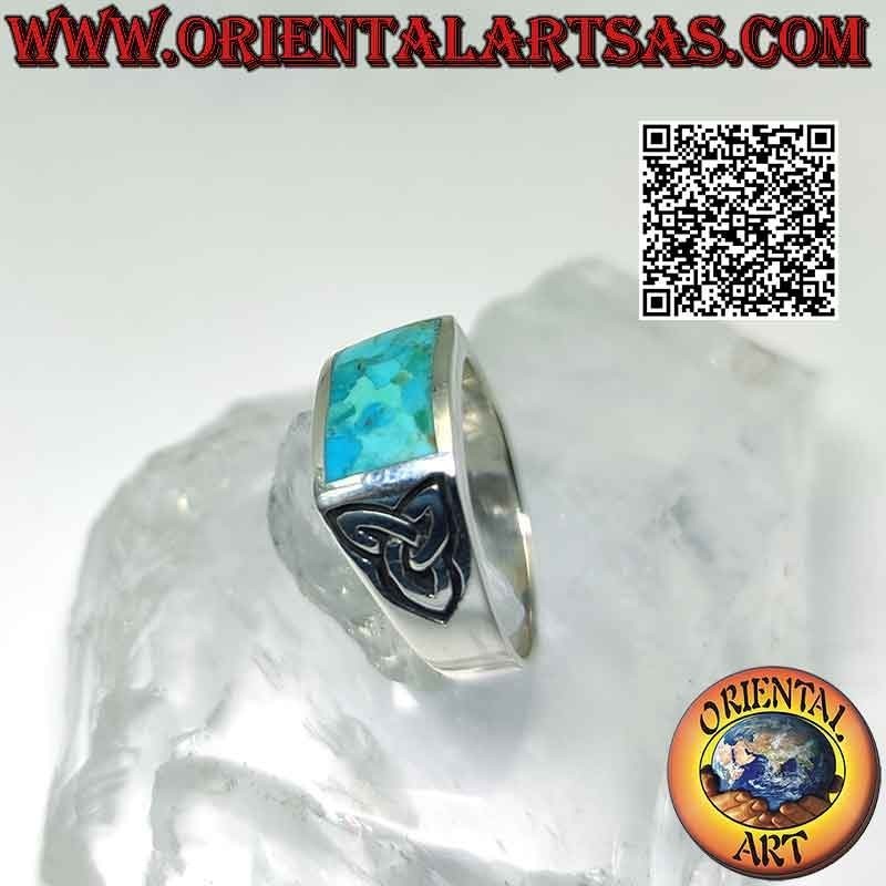 Silver ring with natural Arizona turquoise and triquetra