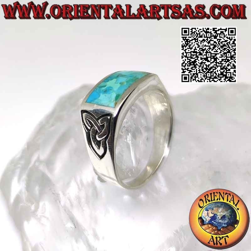 Silberring mit natürlichem Arizona-Türkis und Triquetra