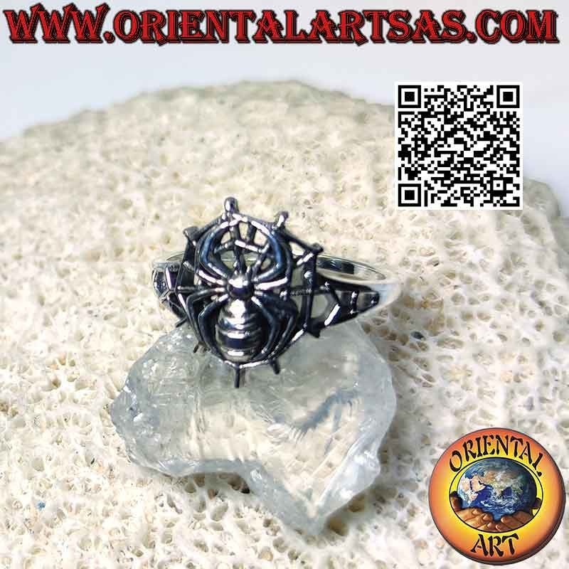 Anillo de plata, araña de Spider Man en telaraña