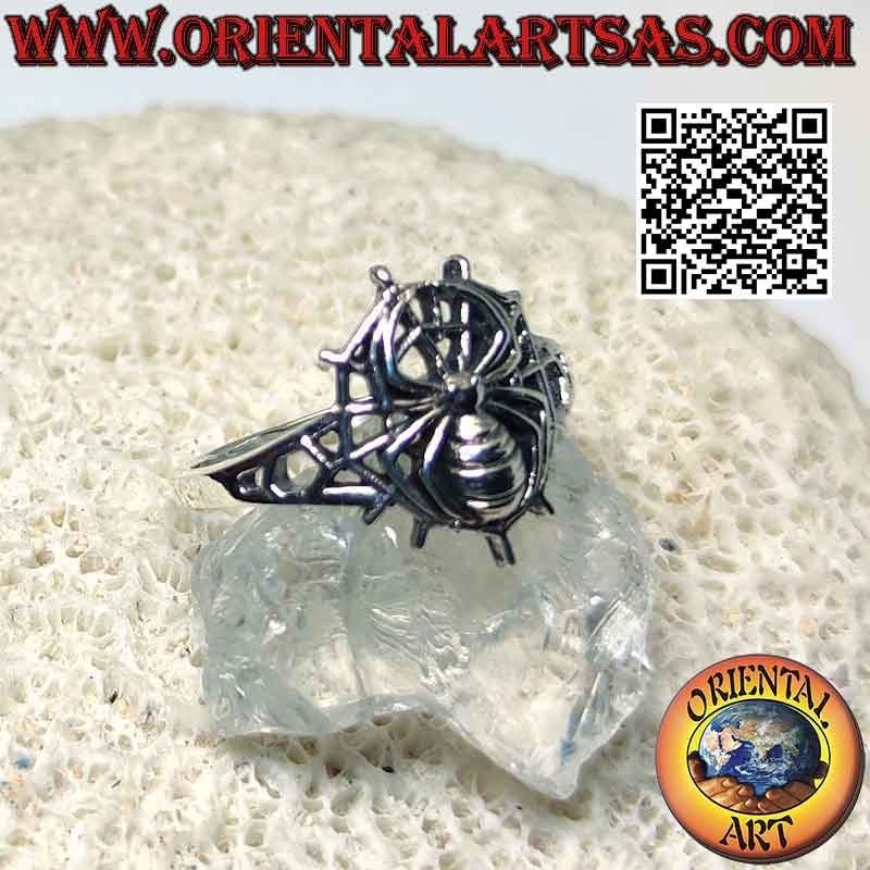 Anillo de plata, araña de Spider Man en telaraña
