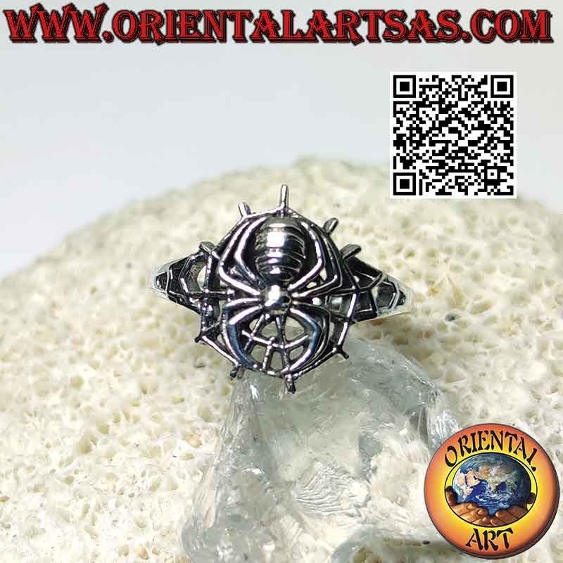 Anillo de plata, araña de Spider Man en telaraña
