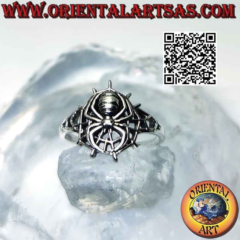 Bague en argent, araignée de Spider Man sur toile d'araignée