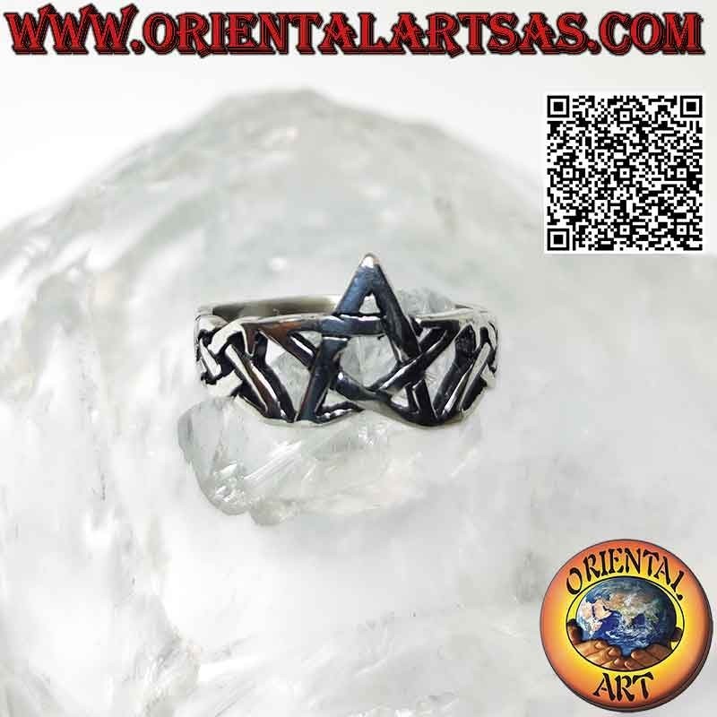 Smooth pentacle silver ring attached by Celtic knots