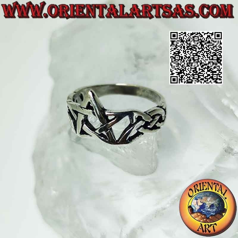 Smooth pentacle silver ring attached by Celtic knots