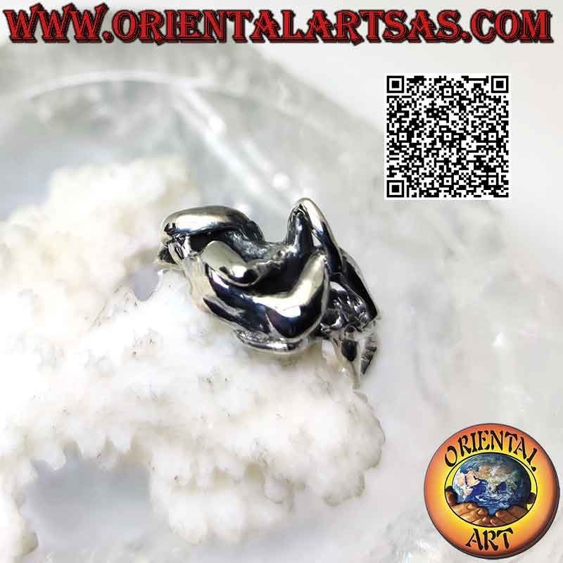 Bague érotique en argent Kamasutra, position soixante-neuf sur le côté (sexe oral)