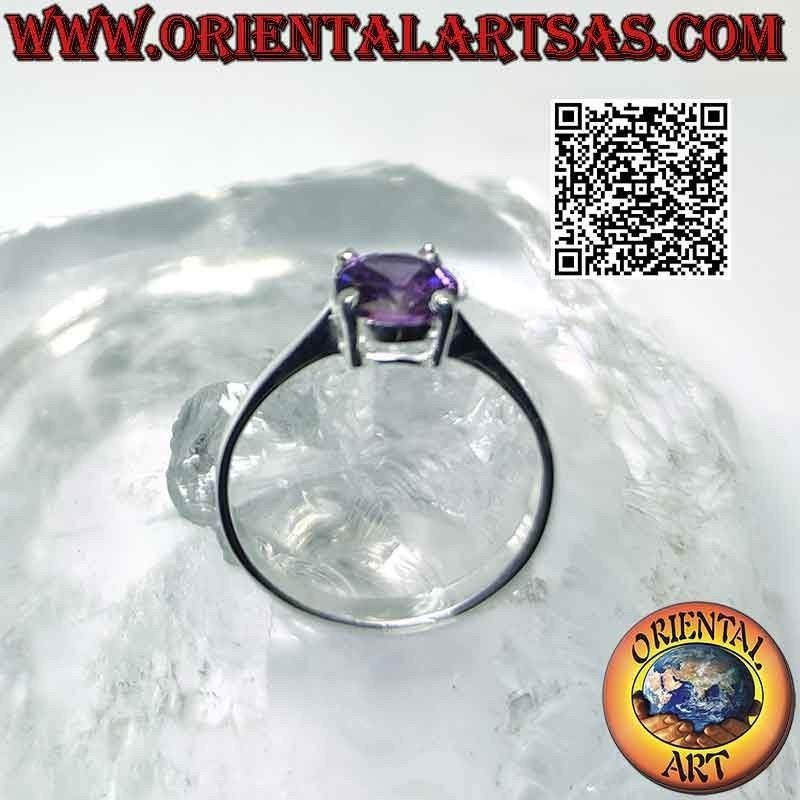 Silver ring with round amethyst set on a smooth setting