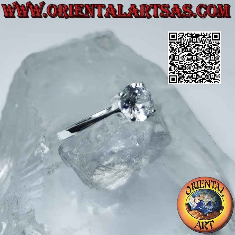 Silver ring with round zircon set on a smooth setting