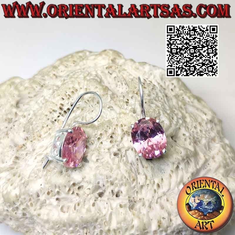 Silver earrings with French pink zircon faceted oval set and "S" openwork on the sides