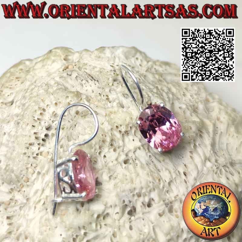 Pendientes de plata con circonita rosa de Francia y talla "S"