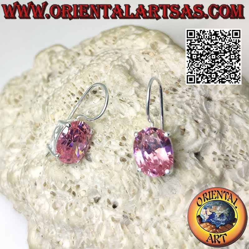 Pendientes de plata con circonita rosa de Francia y talla "S"