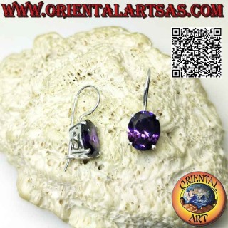 Boucles d'oreilles en argent avec améthyste synthétique ovale à facettes et ouverture en forme de "S" sur les côtés