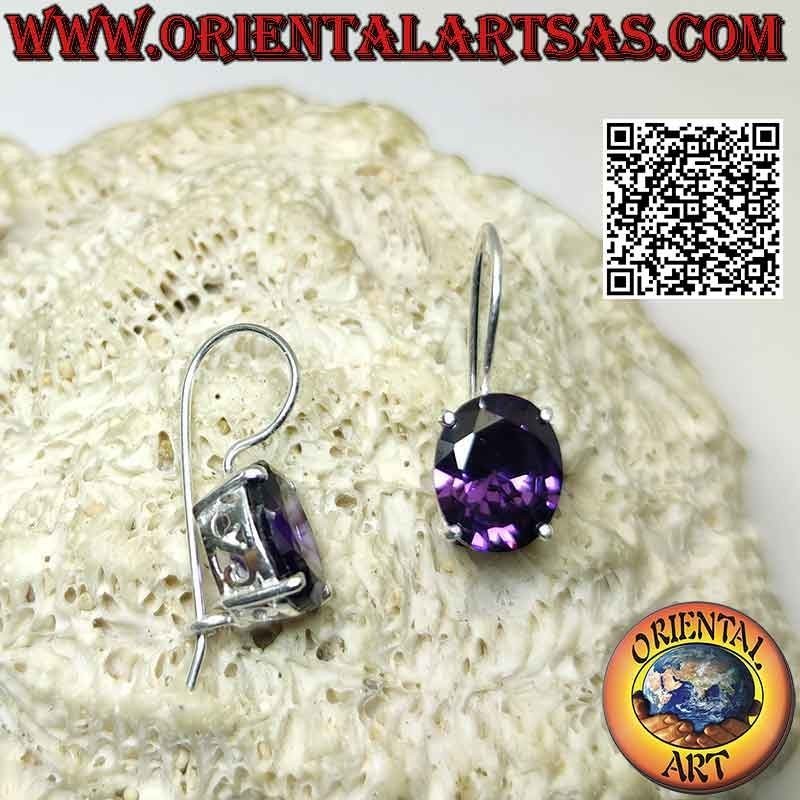 Pendientes de plata con amatista facetada y agujero en forma de "S"