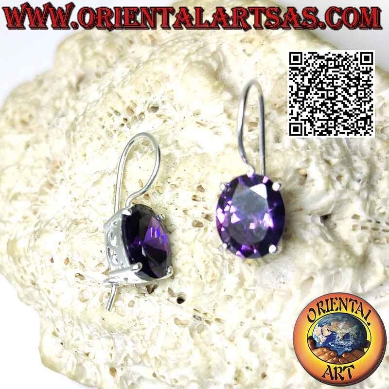 Boucles d'oreilles en argent avec améthyste facettée et trou en forme de "S"