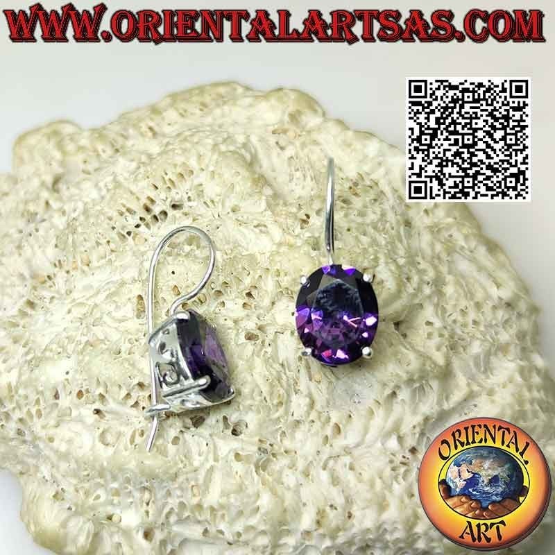 Silver earrings with faceted amethyst and "S" shaped hole