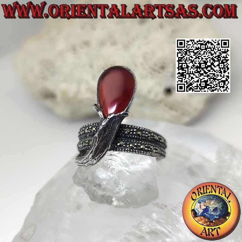 Double wrap silver ring and inverted drop carnelian