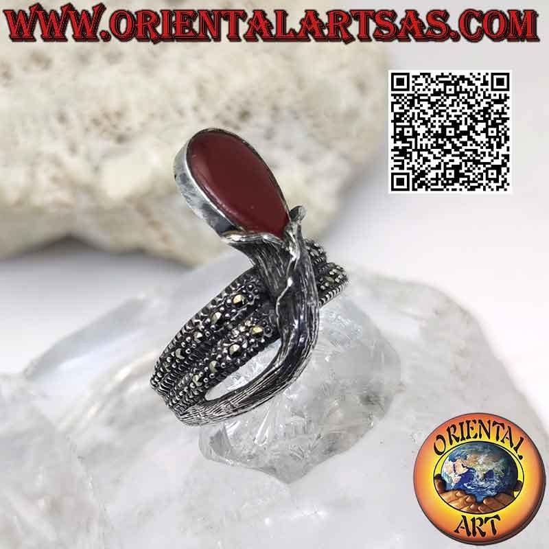 Double wrap silver ring and inverted drop carnelian