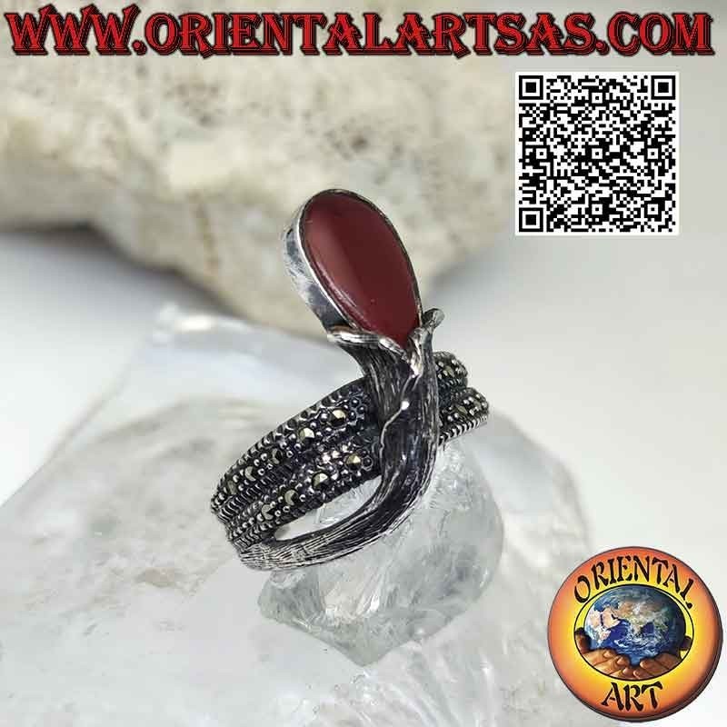 Anillo plata doble vuelta y cornalina gota invertida