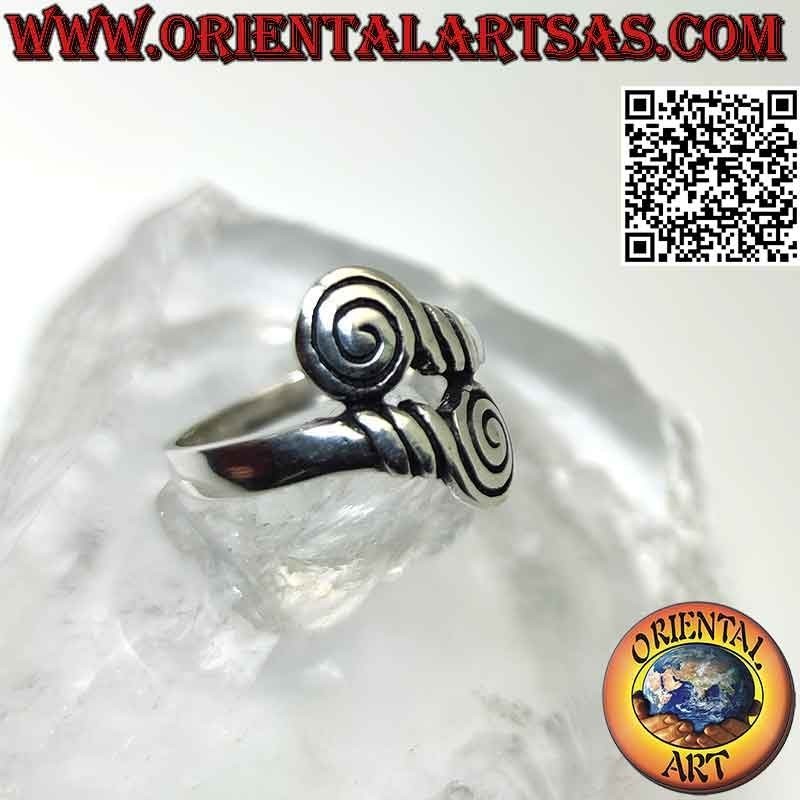 Double smooth band silver ring with final spiral