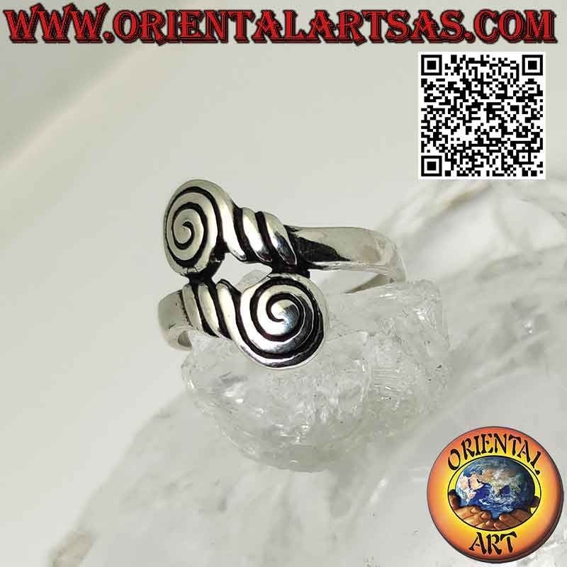 Bague en argent double anneau lisse avec spirale finale