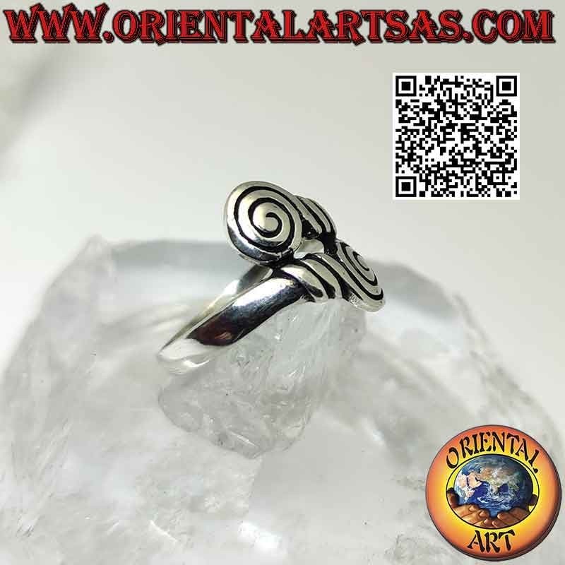 Anello in argento a doppia fascia liscia con spirale finale