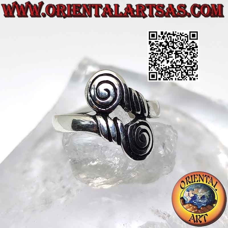 Bague en argent double anneau lisse avec spirale finale