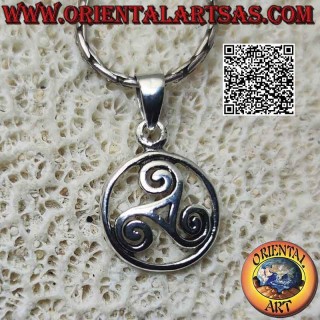 Pendentif Triskele en argent (triskell, triskelion) avec terminaisons en spirale dans le cercle cosmique (Ø 13 mm)