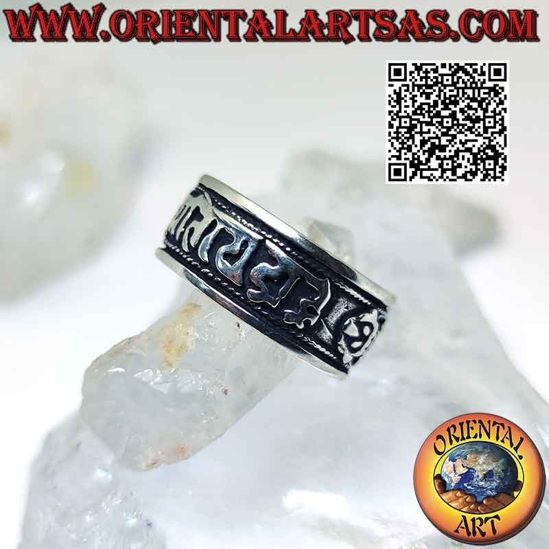 Silberner Bandring mit tibetischem Mantra OM MANI PADME HUM
