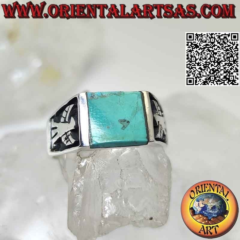 Silver ring with natural Arizona square turquoise and eagle