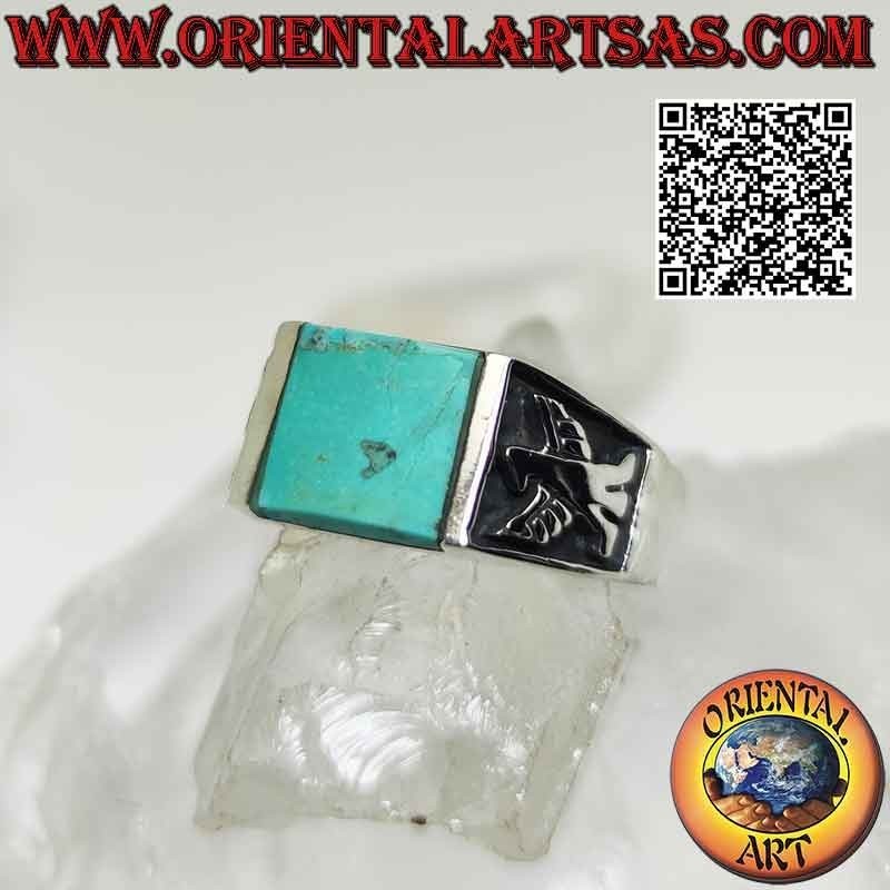 Anillo de plata con turquesa natural cuadrada de Arizona y águila