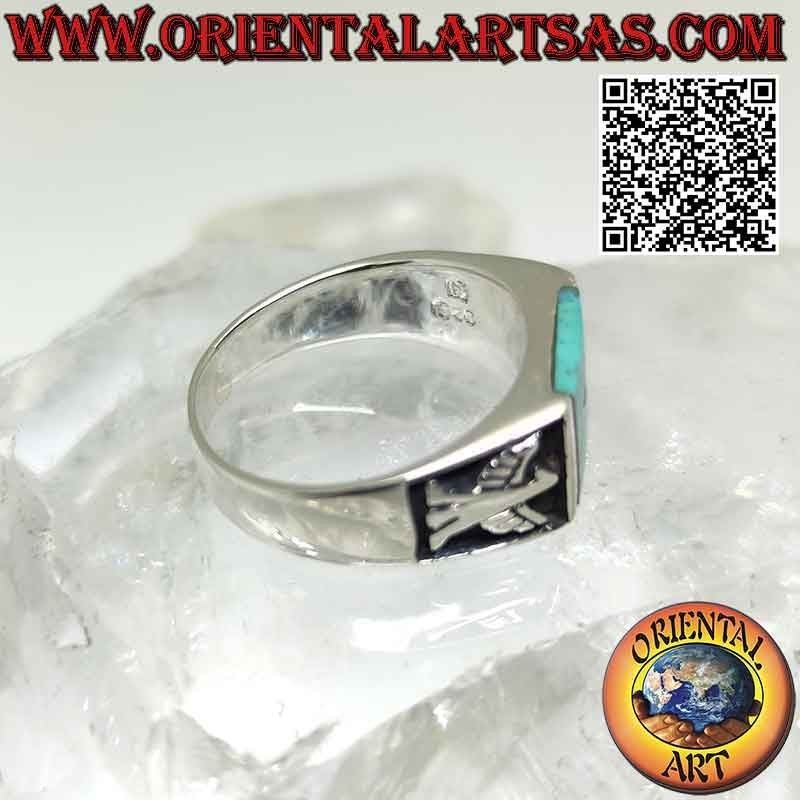 Bague en argent avec turquoise carrée d'Arizona naturelle et aigle