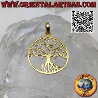Silver pendant, Klimt style tree of life "Yggdrasil" in the circle (gold plated)