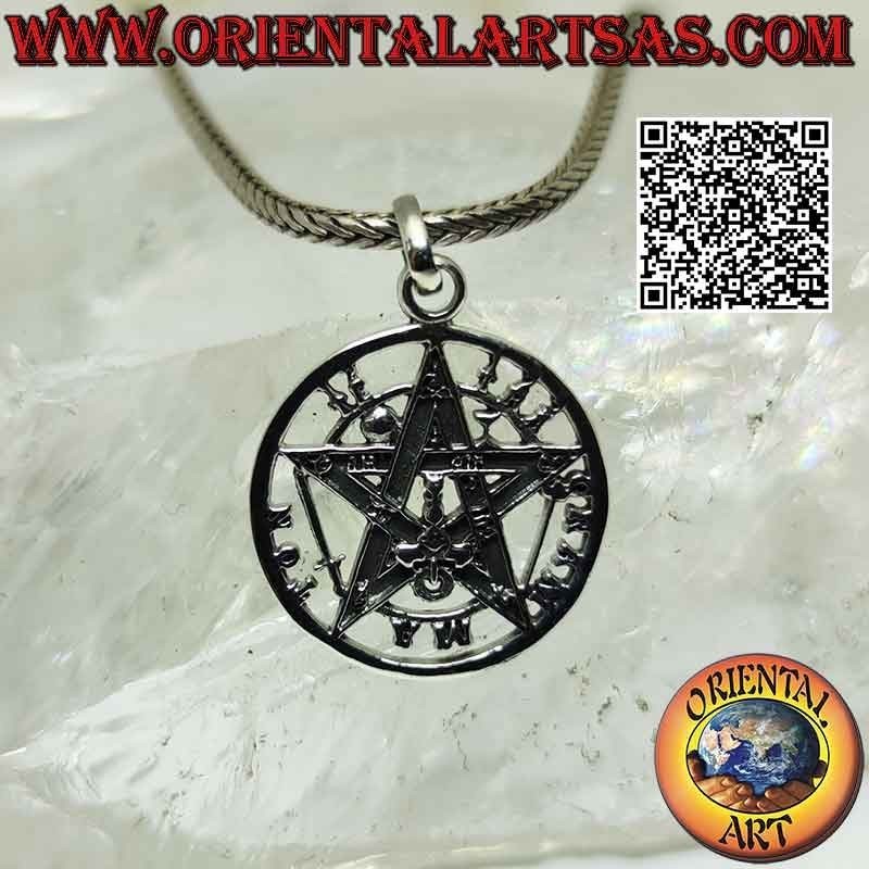 Petit pendentif en argent Tetragrammaton (Étoile Microcosmique ou Talisman avec Pentagramme)