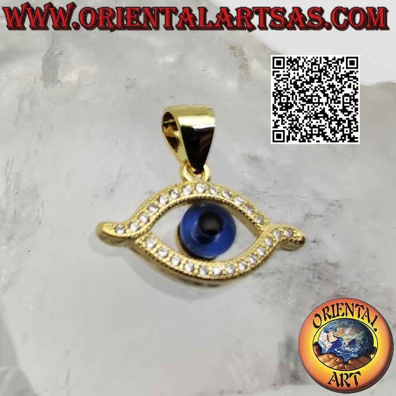 Silver pendant, Allah's eye (amulet against evil eye and bad luck) with zircons all around