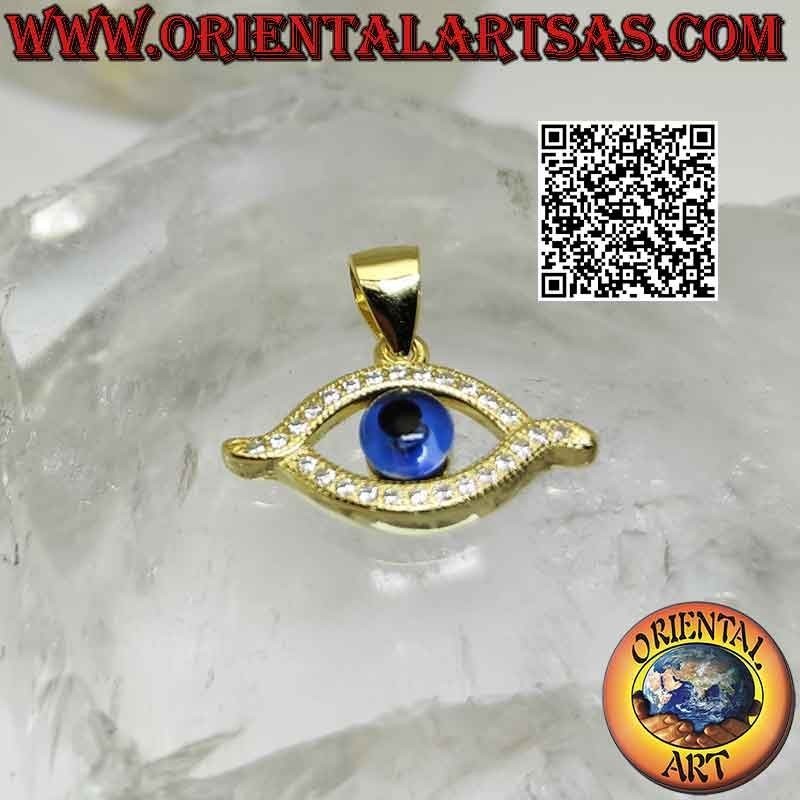 Gold plated silver pendant, Allah's eye with zircons around
