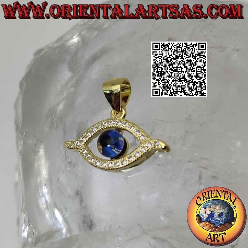 Pendentif en argent plaqué or, oeil d'Allah avec zircons autour