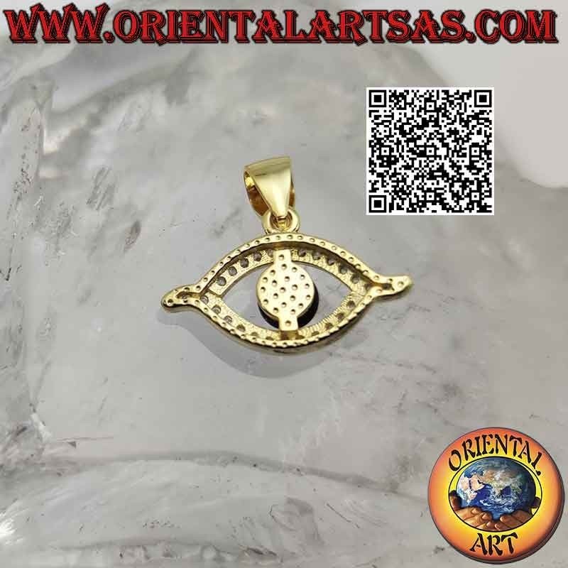 Gold plated silver pendant, Allah's eye with zircons around