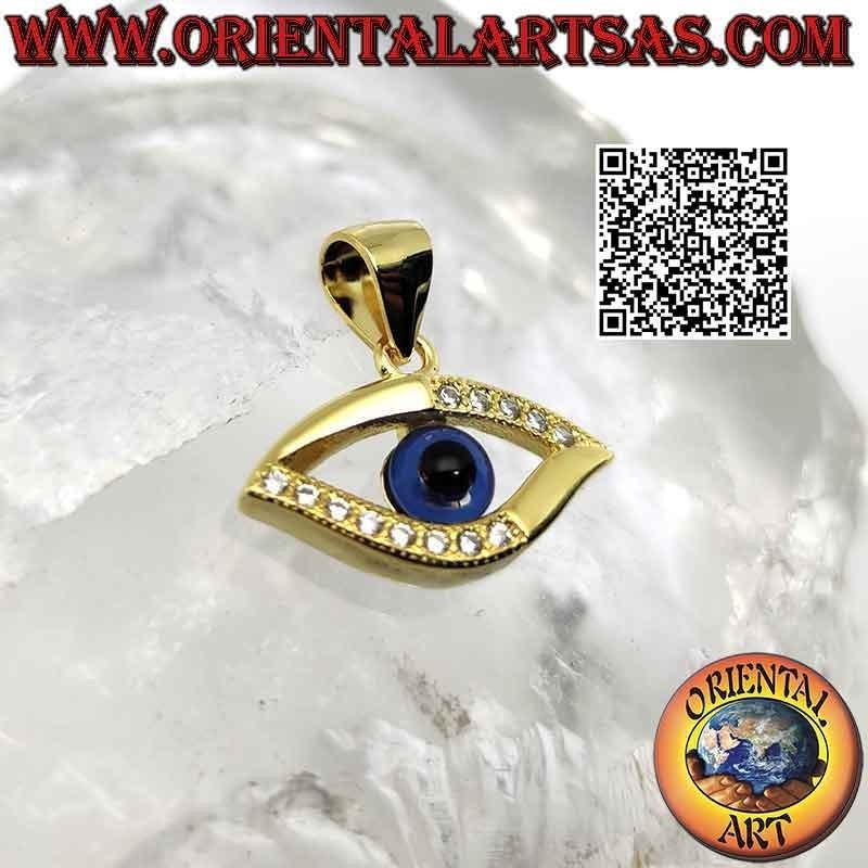 Silver pendant, eye of Allah with cubic zirconia quarters
